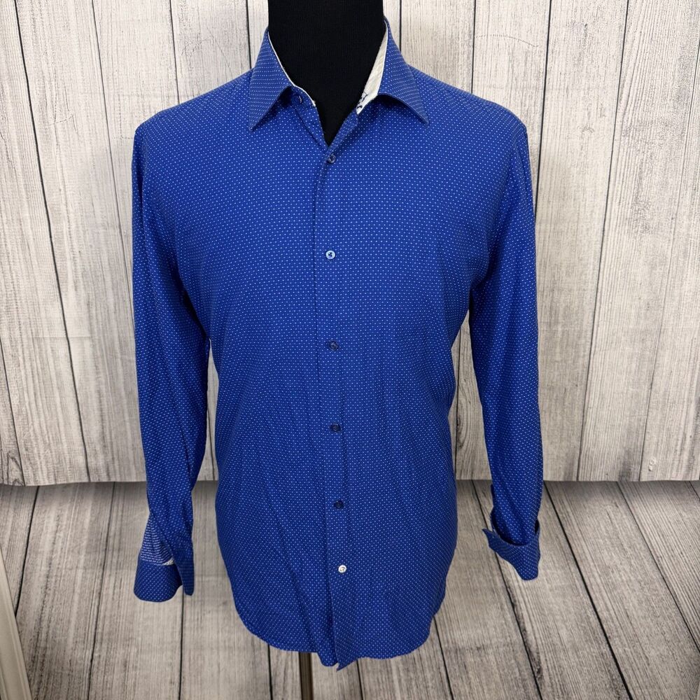 Robert Graham Men's Size 17.5" Blue Polka Dot Long Sleeve Button-Front Shirt